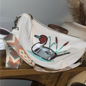 Anthropologie White Shoulder Bag with Duck Design